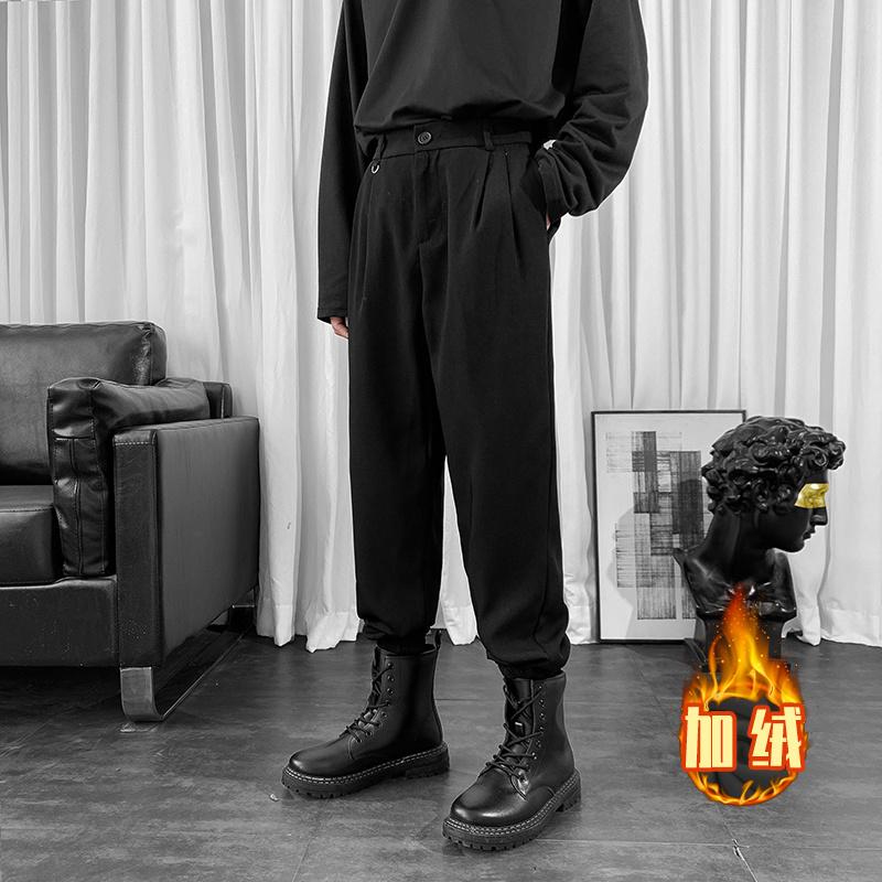 

Men's Suits & Blazers -5XL Plus Velvet Thicken Suit Pants Men Warmth Fashion Society Mens Dress Winter Loose Straight Trousers Harem, Black