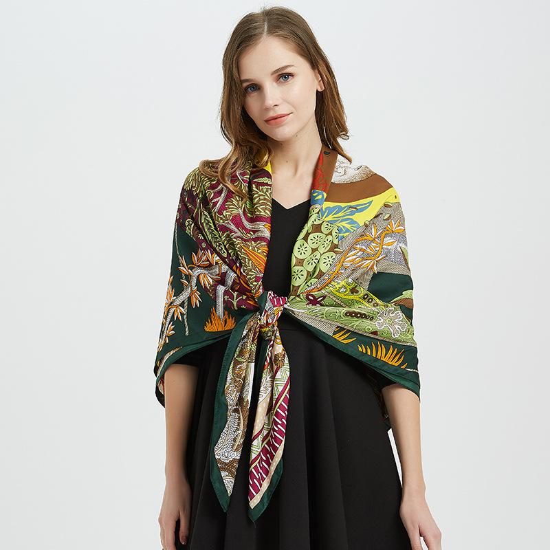

Scarves SANMAIHUA 100%Twill Silk Scarf Midsummer Night Orange Design Print Kerchief Woman Neck Shawl Wraps Foulard