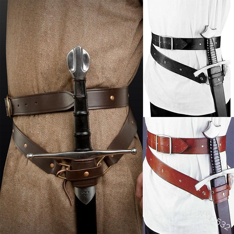 

Party Masks Medieval Renaissance Sword Holder PU Belt Waist Sheath Adult Men Larp Warrior Pirate Viking Knight Cosplay Leather Buckle Strap