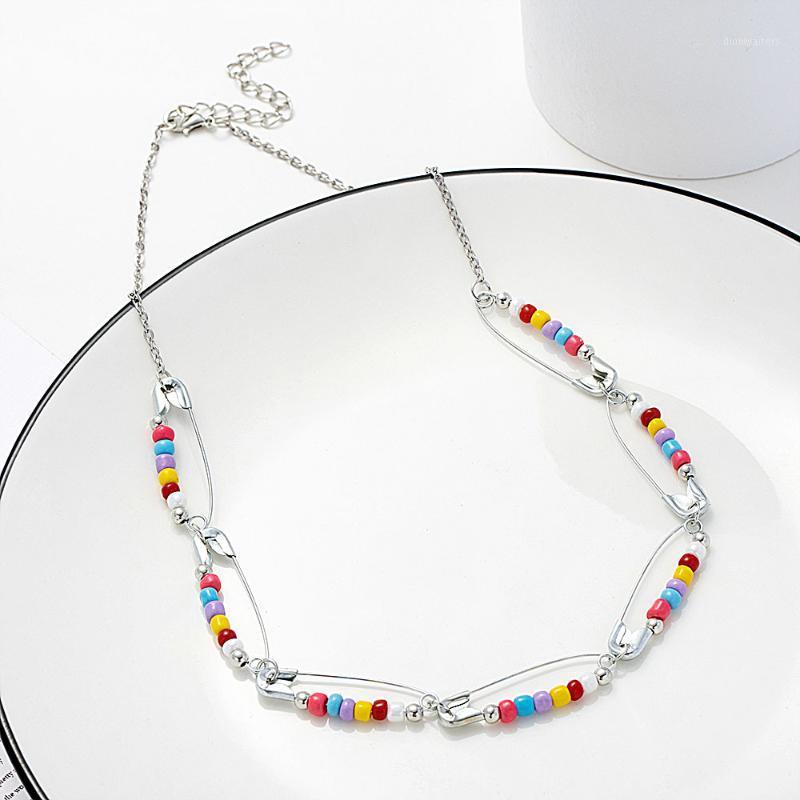 

Fashion Clavicle Chain Buckle String Colorful Beads Bead Necklace Rainbow Color Female Costume Jewelry For Women Chains