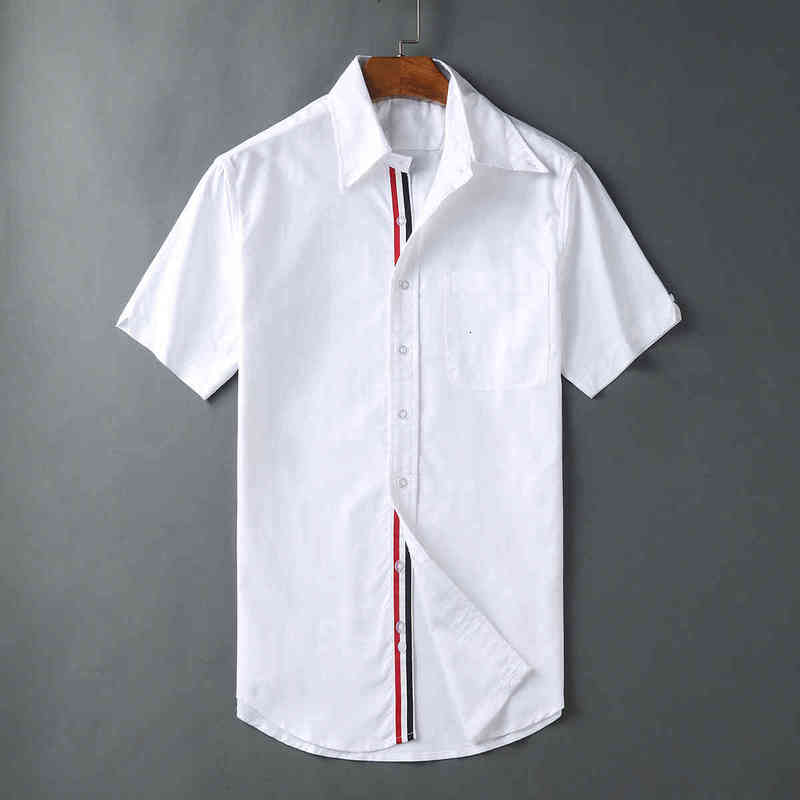 

Man Shirt Tb Slim Brand Thom Casual Fashion Short Sleeve Cotton Oxford Korean Design High Quality, White