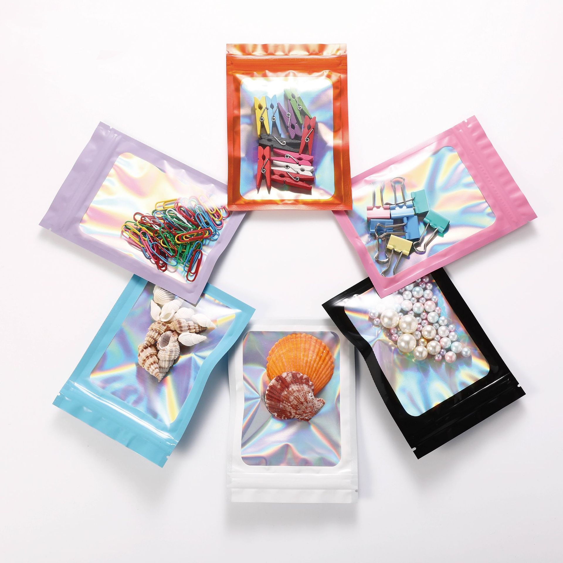 

Colorful 3 Sides Sealing Pocket Gift Mylar Foil Packing Bags 100pcs Craft and Pearl Storage Zip Lock Bag Resealable Zipper Pouch