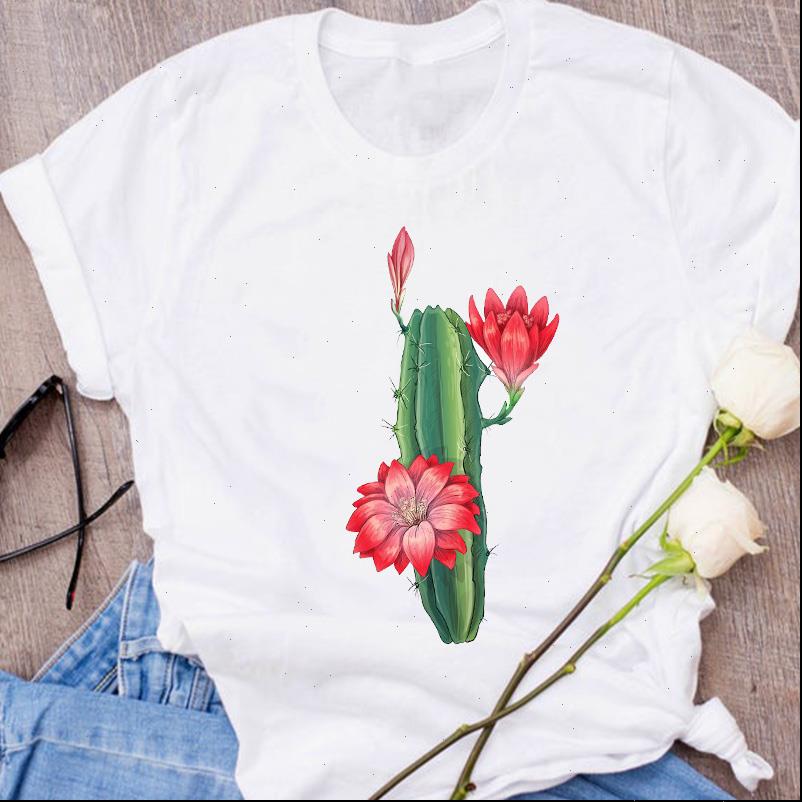 

graphic plant cartoon cactus womens t shirts streetwear flower 90s clothes clothing tees print female shirt, White