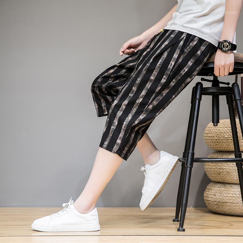 

Men's Shorts Summer Striped Linen Capris Loose Large Underpants Beach Pants Casual Breeches, Picture color