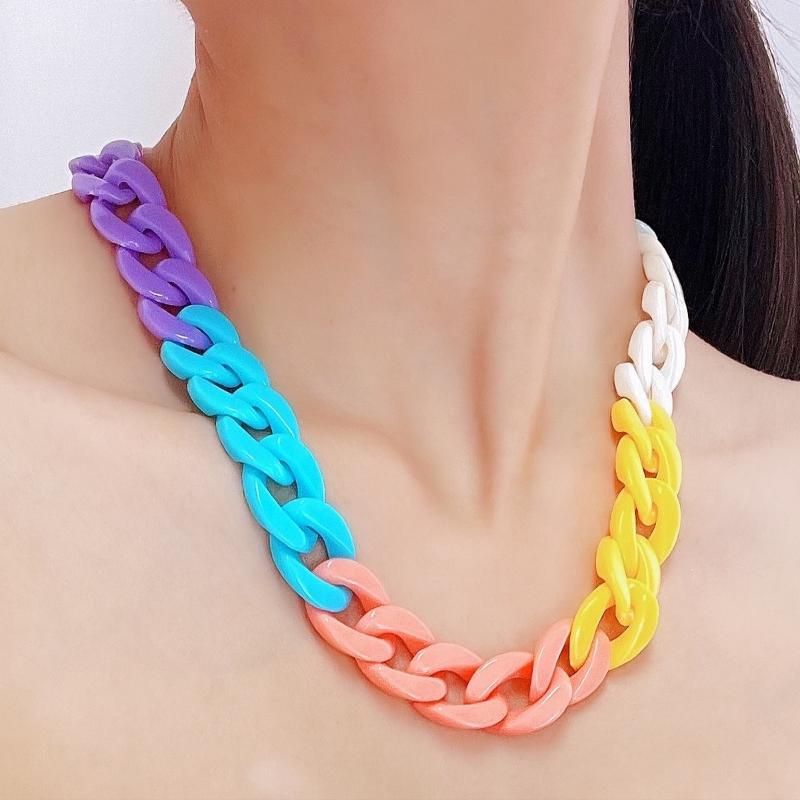 

Chains Hip Hop Colorful Necklace Women Female Acrylic Boho Jewelry Accessories Mystic Christmas Love Gift For Girlfriend Valentine Day