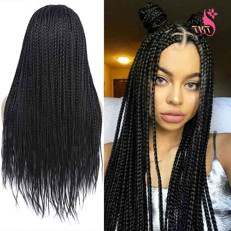

Inch Braided Wigs 26 Straight Box Cosplay Wig Synthetic Twist Braids Hair For Afro Black Women Daily Wear, 1b