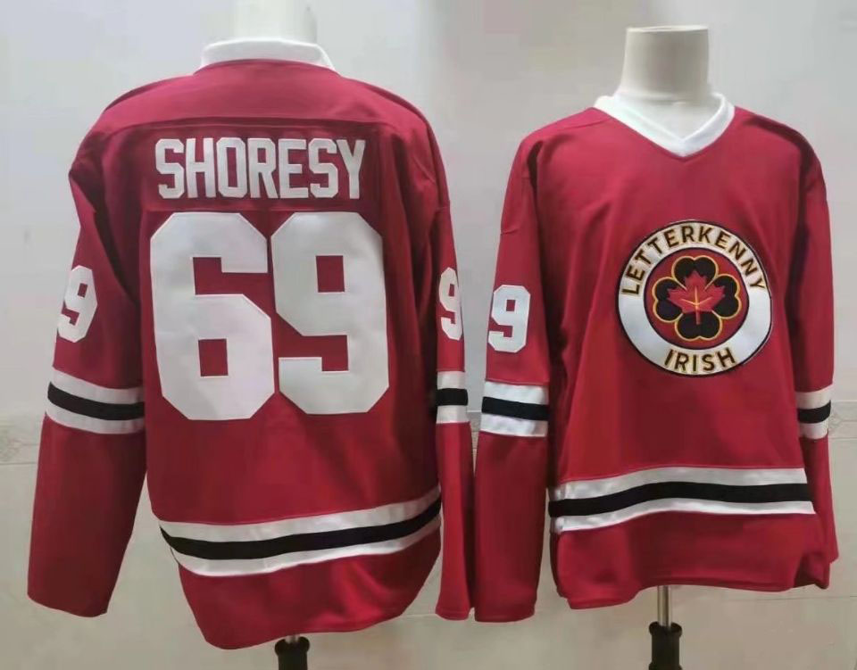 

TV Series Letterkenny Irish 69 Shoresy Jersey Summer Christmas Ice Hockey Shirt Moive Team Home Red Stitched Top Quality Men Size S-XXXL