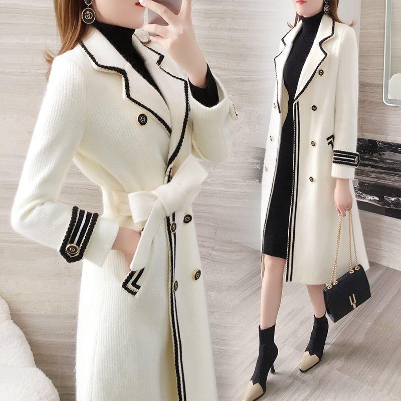

Imitation Mink Velvet Jacket Autumn And Winter Wool Clothing Fashion All-match Loose Coat Mid-length Thickening Tide, Ivory white