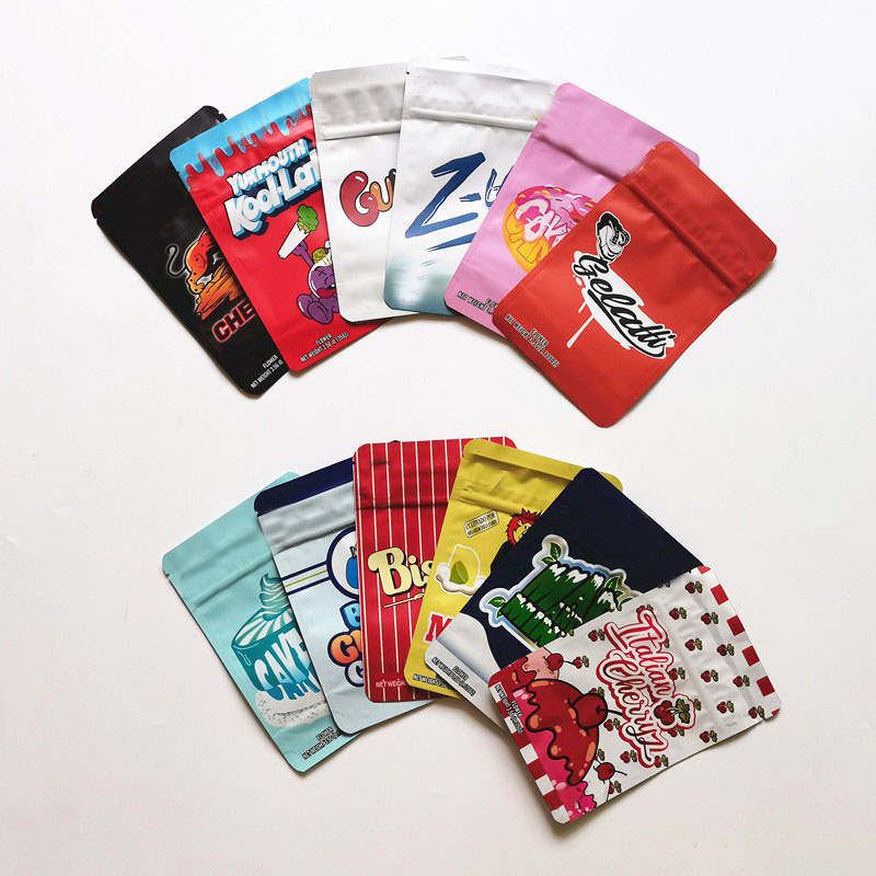 

Backpack boyz Backpackboyz 3.5g mylar bag Biscotti cherry gelato Cheetah Piss Cake Mix Minit child proof lock smell bags