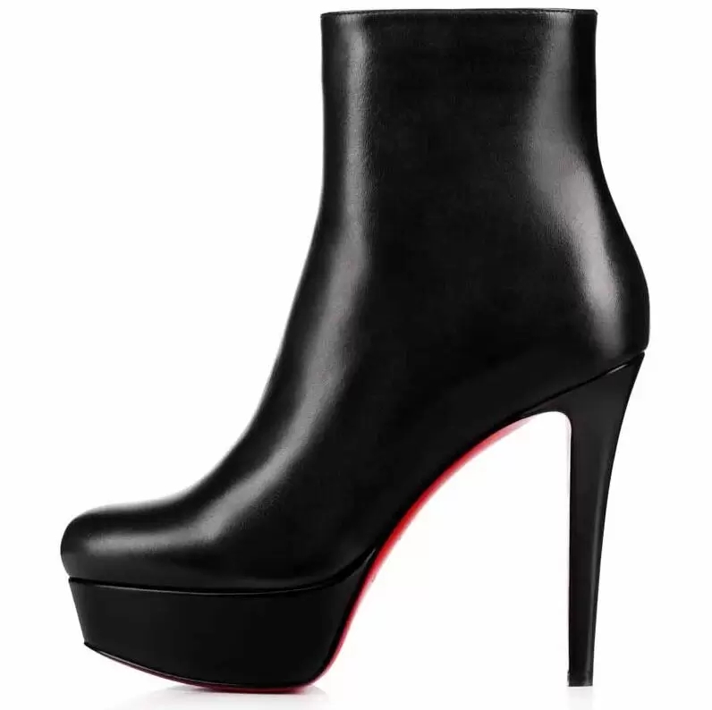 

Winter Red Bottom Bianca Booty Pointed Toe Elegant Brands Ankle Boots Women's Boot Black Leather Ladies High Heels Wedding Party EU35-43