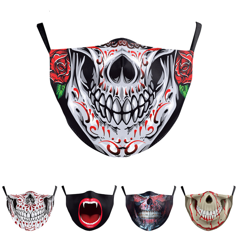 

2021 Horror Skull Face-mouth Masks Protection Cycling Spots Breathable Adult Party Mask Halloween Cospaly Women's Men Unisex