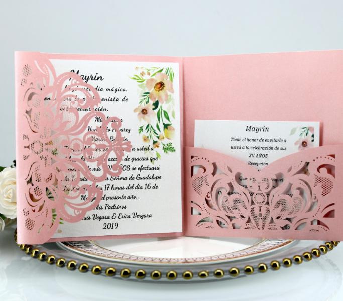 

2021 Affordable Pink Wedding Invites Laser Cut Pocket Wedding Invitation Suites Customized Invites with RSVP Card and Envelope by DHL, Burgundy