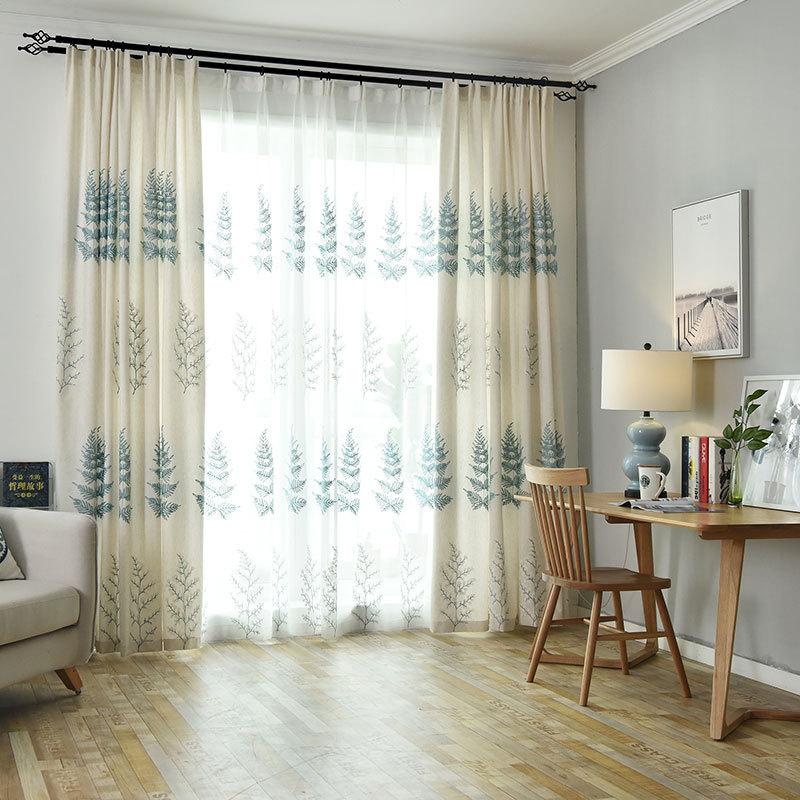 

Curtain & Drapes Nordic Curtains For Living Room Bedroom Fresh Linen Fabric Cotton Thread Embroidery Tulle
