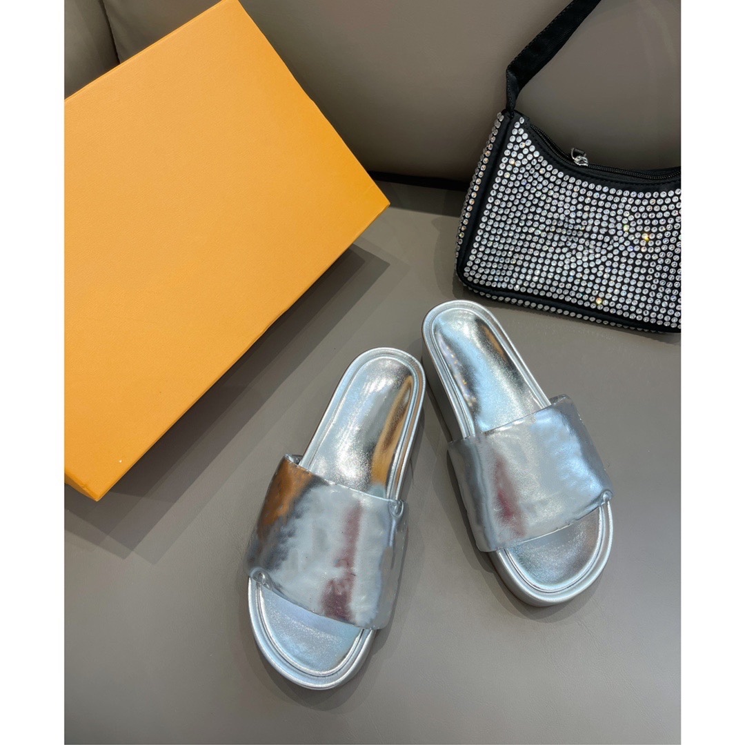 

Jumbo Platform Slippers Mules Women Spring Summer Coussin Style Lambskin Super Soft Lady Fushia Silver Black White Purple Slides