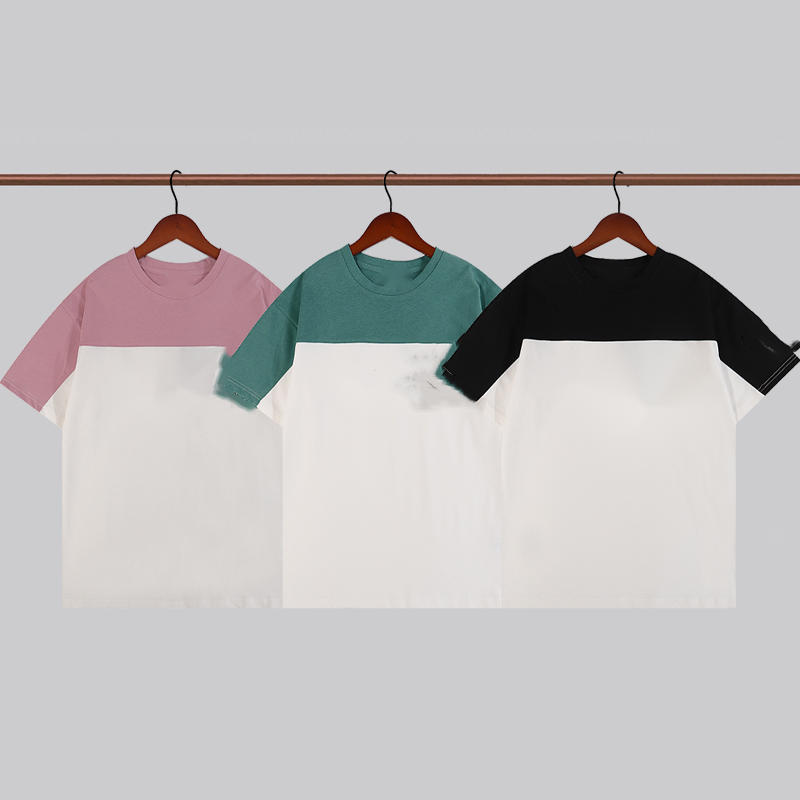 

D-2778 Summer Women Short Sleeve Tops T-shirt Girls Color Matching Round Collar Pullovers Ladies Casual Loose Streetwear Tees, Green