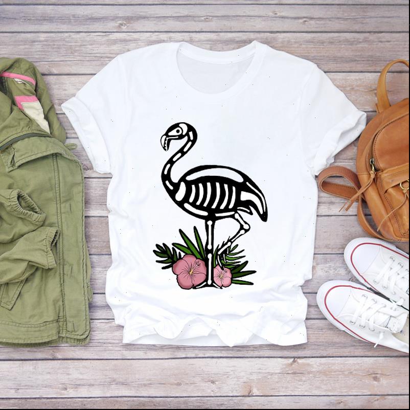 

women cute cartoon skull funny fashion flamingo summer shirt ladies womens t shirts graphic female tee, White