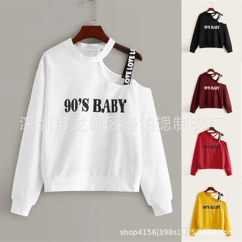 

hoodiesNew 90' baby printed off shoulder strap stitched sweater for women 919197, Wine