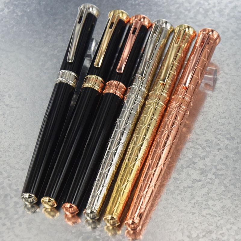 

6 Colors High Quality Roller ball Pen Classic texture Triangle pattern/Smooth black Barrel Luxury stationery+Gift Refills+Plush Pouch