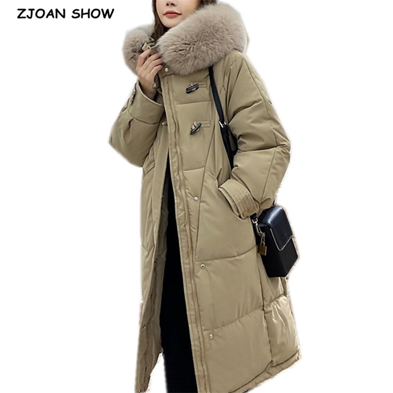 

CHIC Stay Warm Faux fur Hooded Long Quilted Puffer Parkas Women Winter High-Quality Side Slit Solid Oversize Loose Coat 210429, Coral red