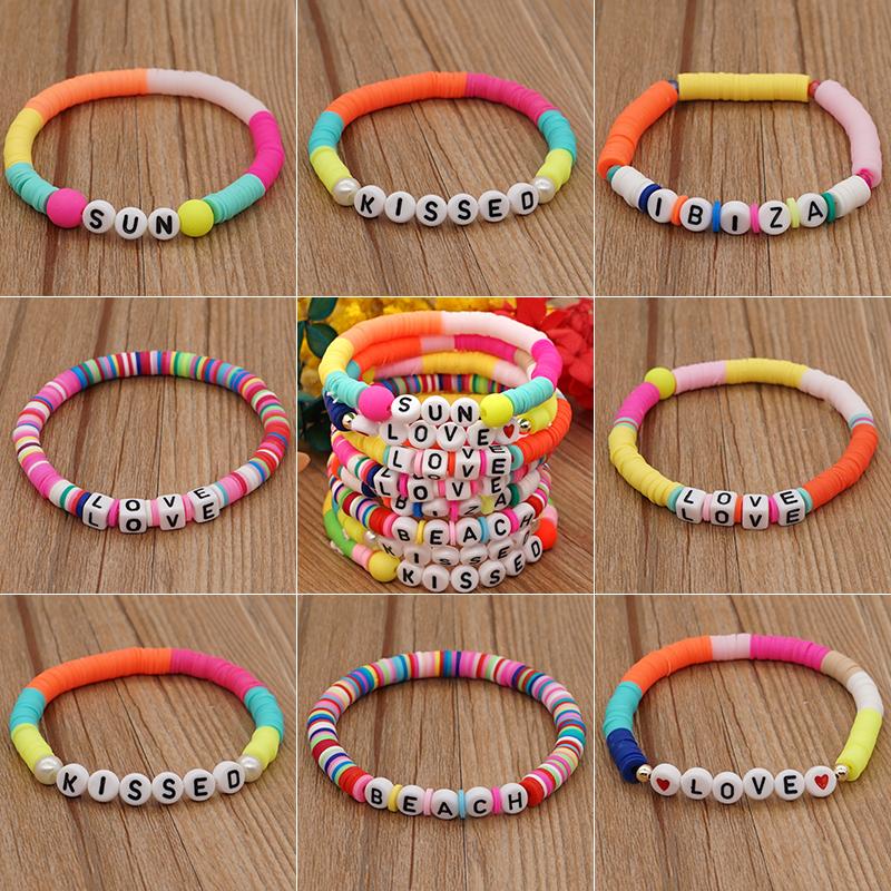 

Link, Chain DIY Letter Polymer Clay Bracelet For Women Handmade Beads Charm Femme Jewelry