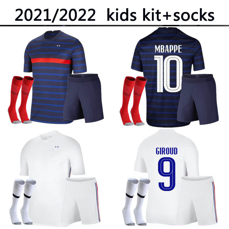 

2021 2022 France kids kit socks soccer jersey team GRIEZMANN MBAPPE BENZEMA KANTE 21 22 POGBA Maillot de football GIROUD MATUIDI Kimpembe Nd, Black