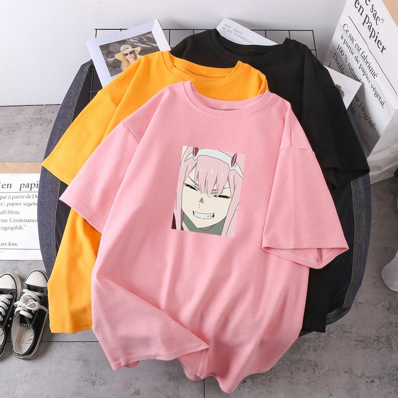 

Women's T-Shirt Zero Two Anime Woman Fashion Darling In The Franxx Printing Lady Summe Clothing Short Sleeve Casual Tops O-neck Tees, White