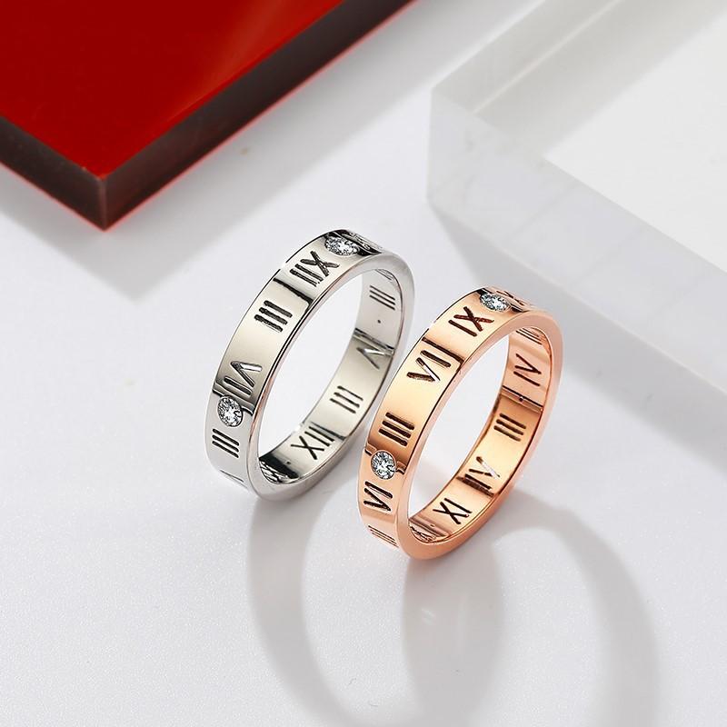 Wedding Rings Titanium Steel Jewelry Elegant Temperament Of Hollow Out Lucky Roman Numerals Rose Gold IP Plating Ring For Women Gift-image-710775223