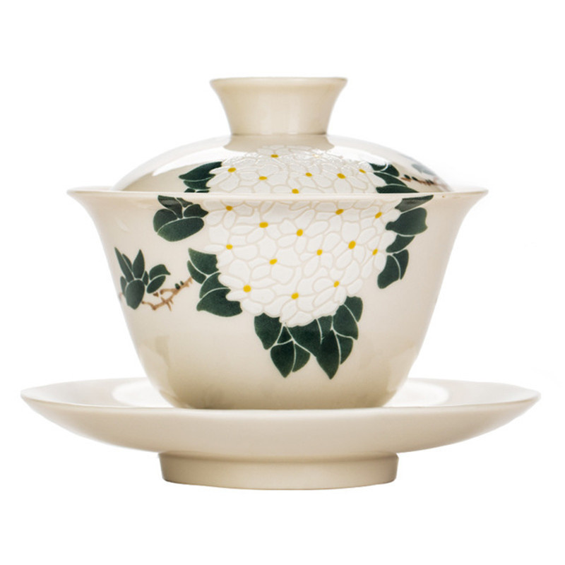 

Tea pot Ceramic Handmade Kung Fu Gaiwan Creative Hand-painted Chrysanthemum Tureen Tea Set Office Bowl with Drinkware 2021