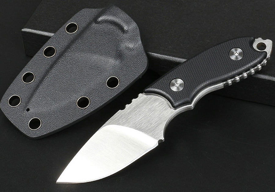 

High End Small Survival Straight Knife D2 Satin Drop Point Blade Full Tang Black G10 Handle Outdoor EDC Fixed Blades Knives With Kydex