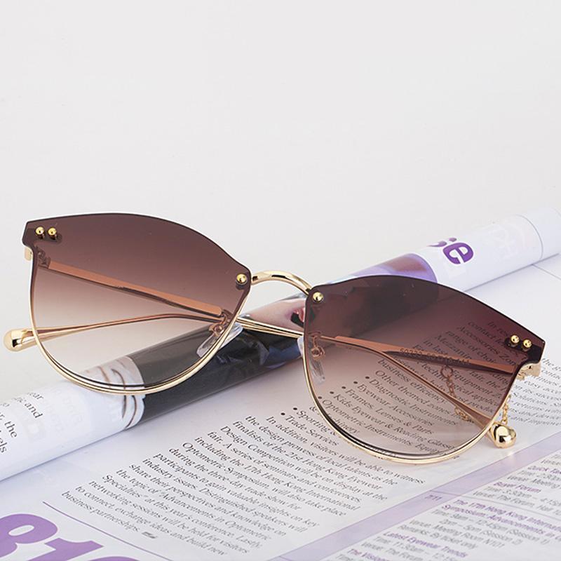 

Sunglasses Fashion Personality Cat Eye Metal Frame High Quality Ladies Trendy Rice Nail Chain Luxury Decoration Wild Glasses