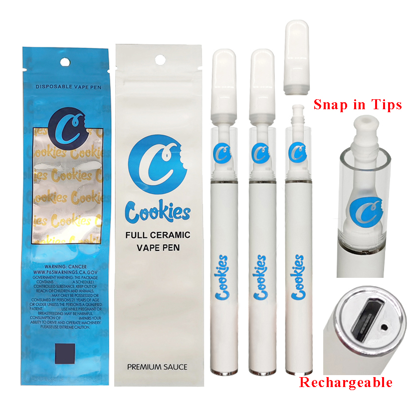 

Cookies Disposable Vape Pen 1.0ml 0.5ml Full Ceramic Carts E Cigarettes Bottom Rechargeable Starter Kit package bags 290mAh Battery Integrat