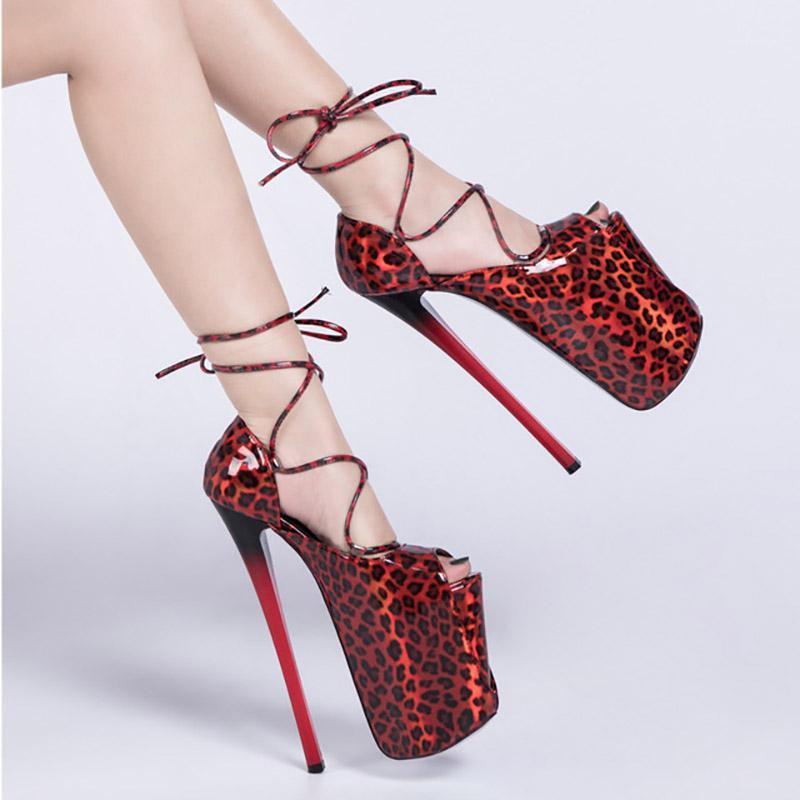 

Leopard Print Ankle Strap Platform Pole Dance Shoes Stripper Heels Nightclub Stage Show Sexy Models Party Elegant Mature Dress, Red