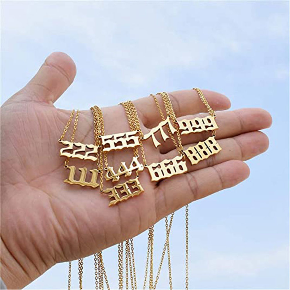 

SC Gold Stainls Steel Angel Necklace Jewelry Dainty 111 222 333 444 555 999 Pendant Angel Number Necklace Women