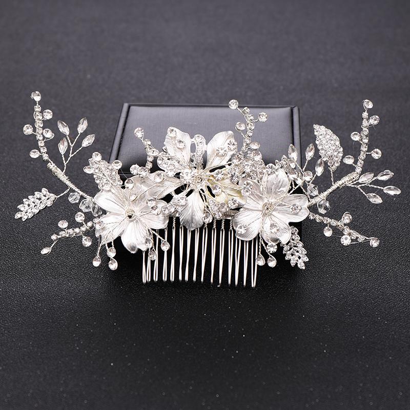 

Hair Clips & Barrettes Trendy Crystal Bridal Combs Accessories For Wedding Handmade Flower Rhinestone Women Headpiece Hiar Comb Jewelry, Golden;silver