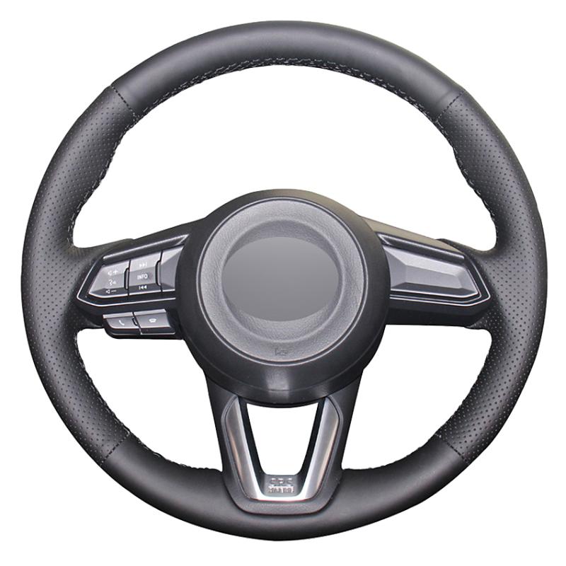 

Steering Wheel Covers Black Genuine Leather Car Cover For 3 Axela 2021-2021 6 Atenza CX-3 CX-5 CX-9 Accessories