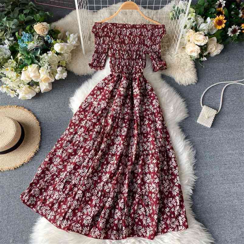 

Women Casual Dot Dress Summer Slim Off The Shoulder Short Sleeved Bodycon Ladies Floral Print Long Robe Vestidos 210602