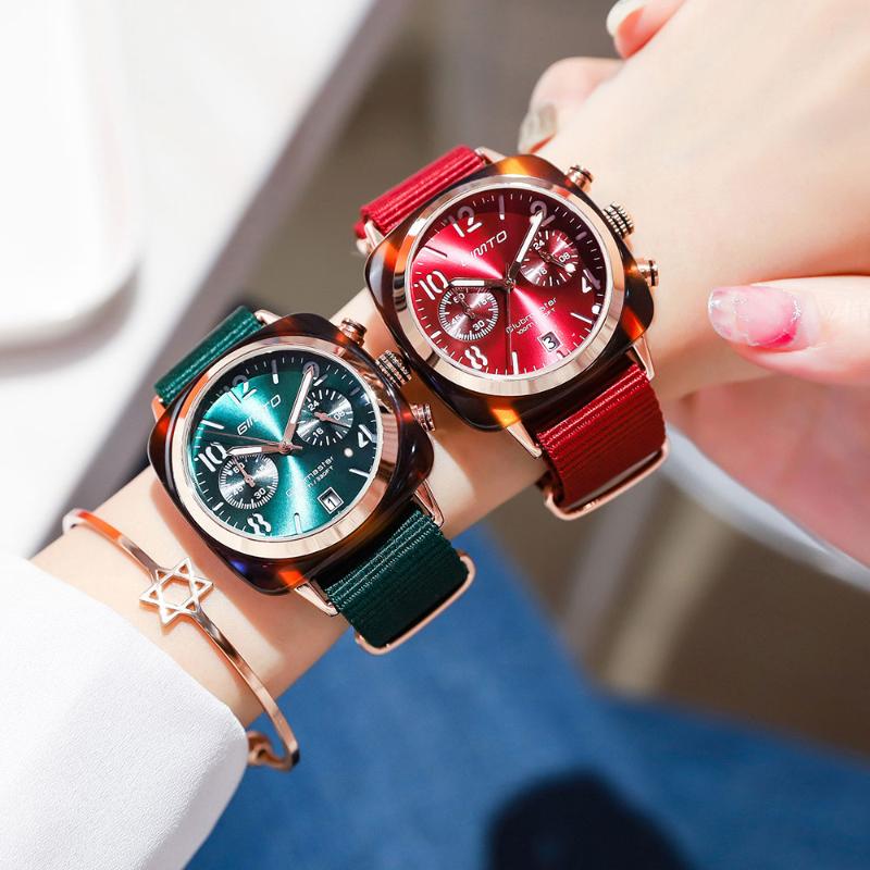 

Wristwatches 2021 Sport Women Watches Waterproof Rose Gold Female Clock Nylon Casual Quartz Date Ladies Watch Relogio Feminino, Red