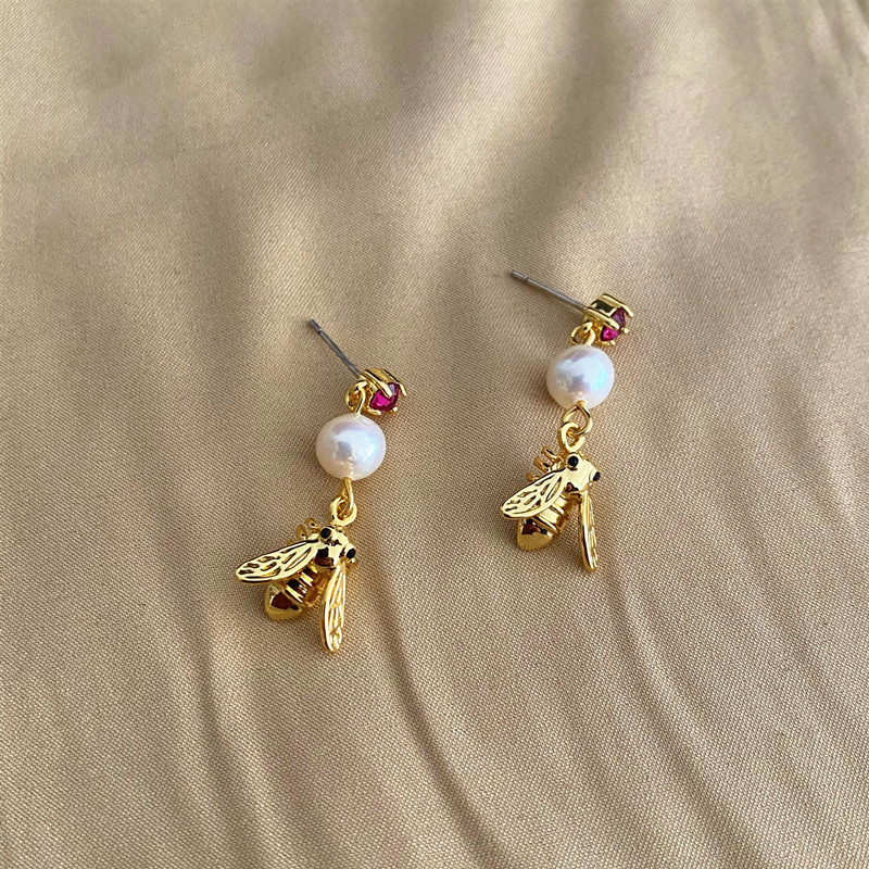 little bee pearl Fashion ks Charm texture long chain earrings light luxury ladies party gifts jewelry-image-707870562