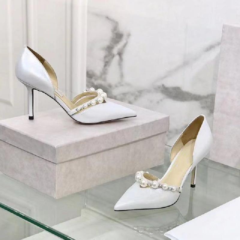 

Dress Shoes Pearl Decor High Heels Women Sexy Pointed Toe Genuine Leather Party For Wedding Patent Pumps, Black