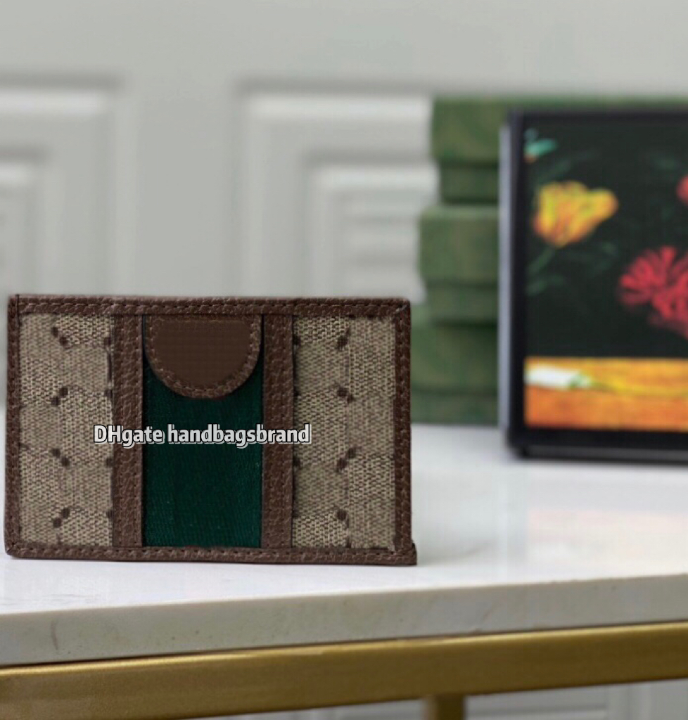 

Newest 597617 ophidia Card Holders woman mini wallet Designer leather canvas luxury designer Mini Bank Card Holder Small Slim Wallet Wtih Box size 4.3*2.8cm