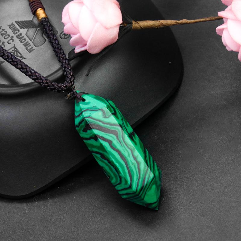 

Pendant Necklaces Natural Malachite Herkimer Diamond Necklace Gemstone Double-point Hexagonal Prisms Chakra Healing Meditation Jewelry