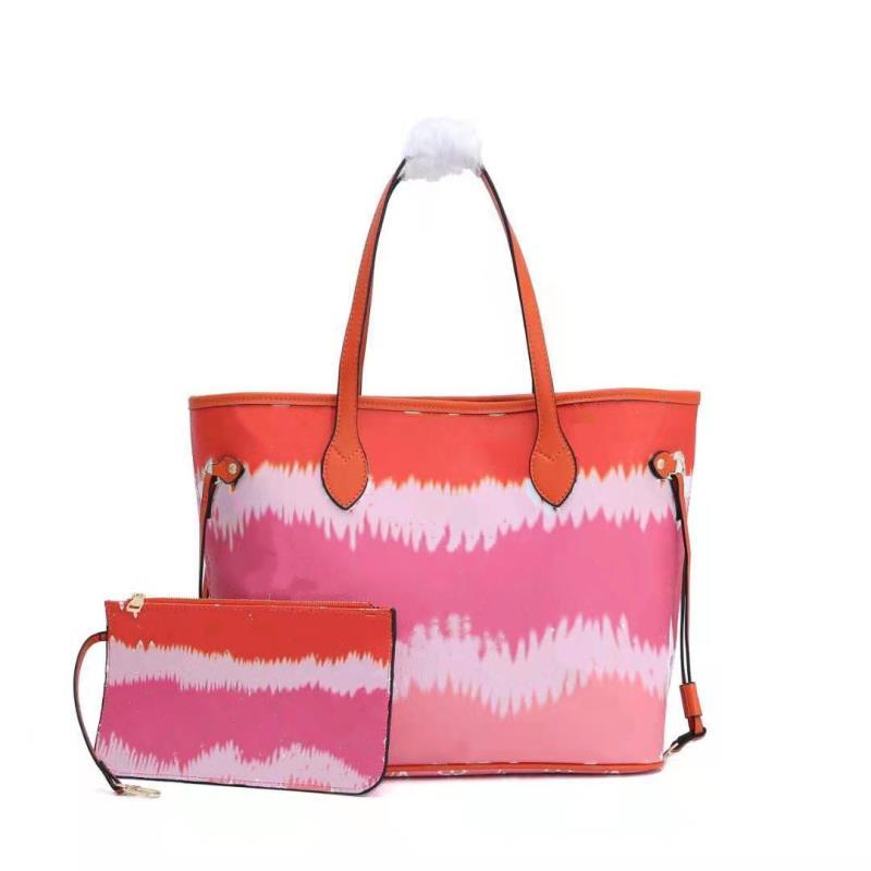 

Onthego large capacity Escale totes fashion sac femme leather designers shoulder bags woman handbag duplex print toron handle lady shopping bag for women purse, Cherry pink