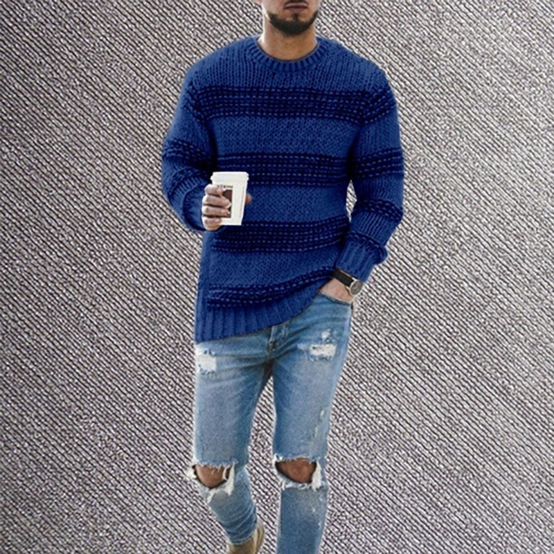 

EBAIHUI Men' Striped Print Sweater O-Neck Long Sleeve Color Contrast Male Pullover High Street Loose Vintage Knitwear Tops, Black