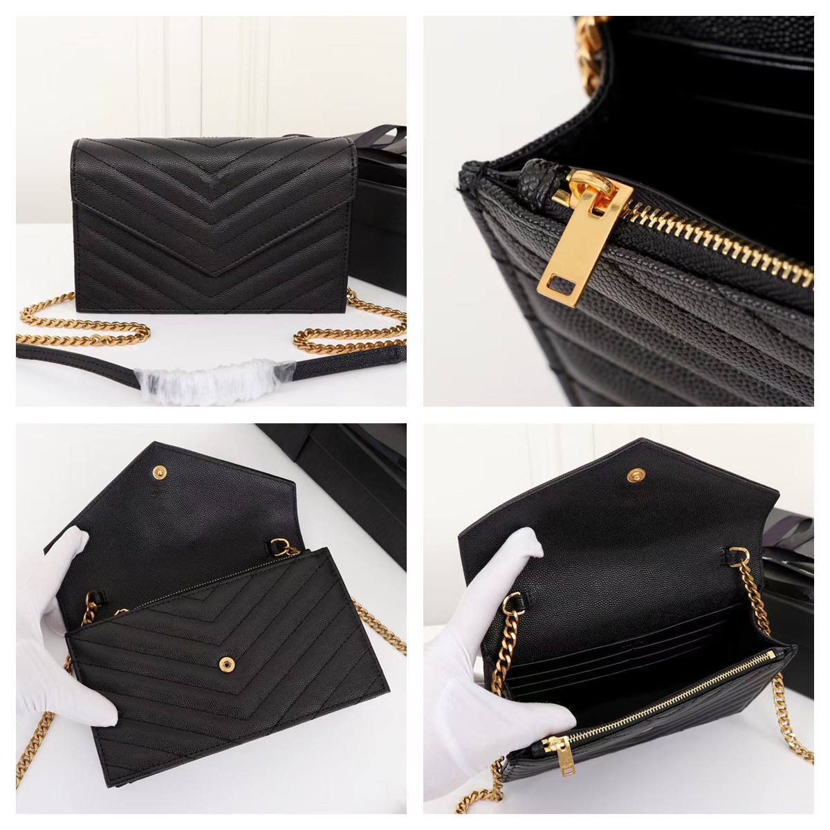 

Genuine Leather Shoulder bag Comes WOC Chain Crossbody Women luxurys Fashion Designers Bags Female clutch Classic High Quality Girl Handbags, Black+silver buckle