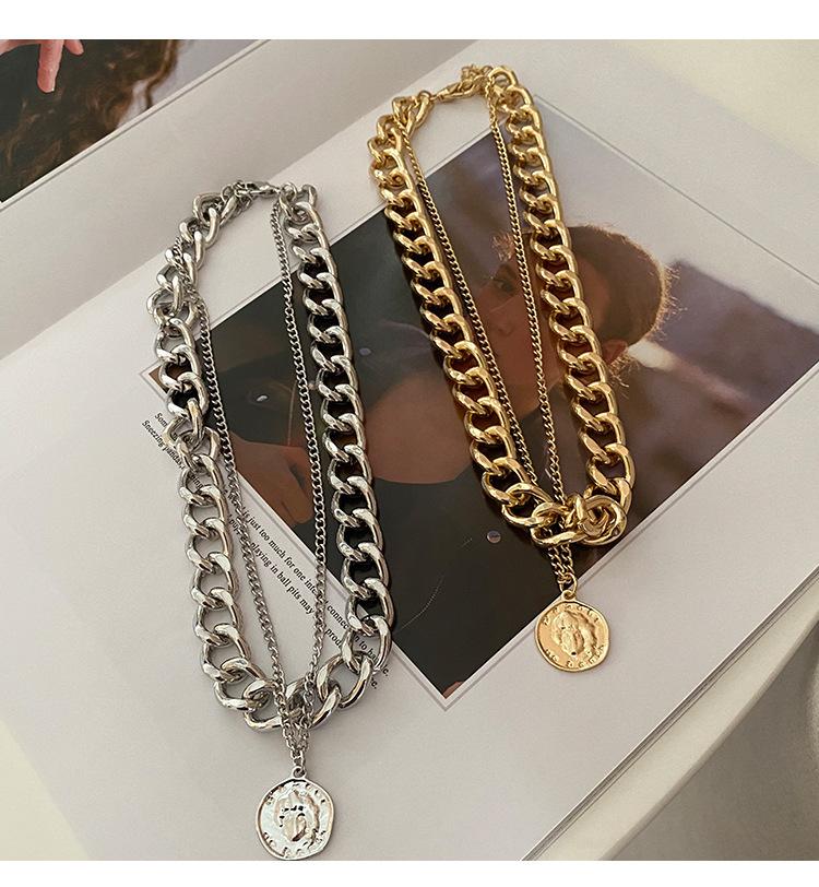 

Vintage Multi-layer Coin Chain Choker Necklace for Women Gold Silver Color Fashion Portrait Chunky Necklaces Jewelry Chains