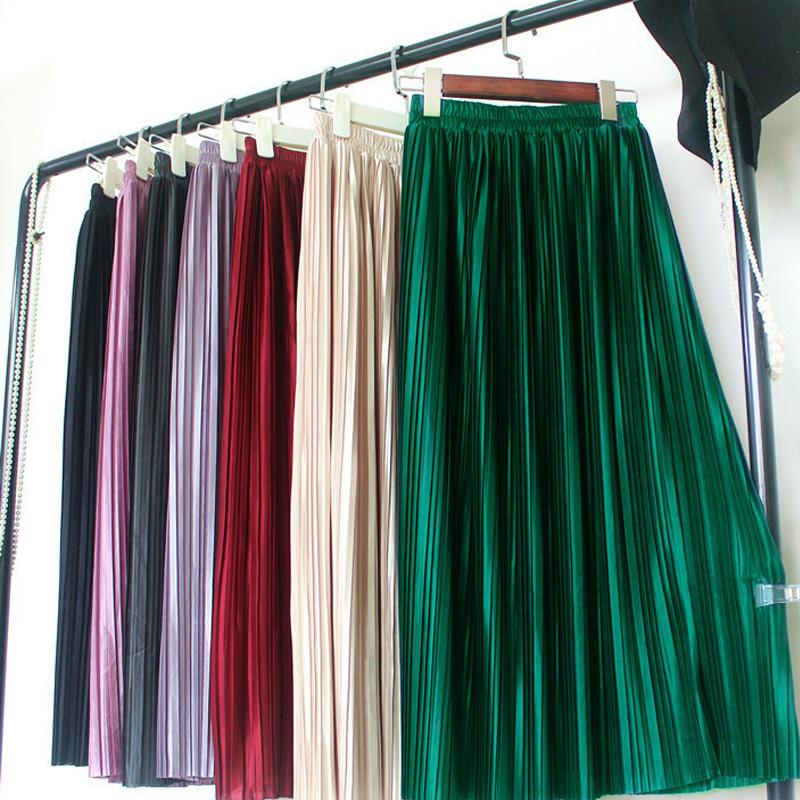 

Skirts Korean Style 2022 Clothing Wholesale Pleate Skirt 9 Color Long Sexy Streetwear High Waist Black ZY4366