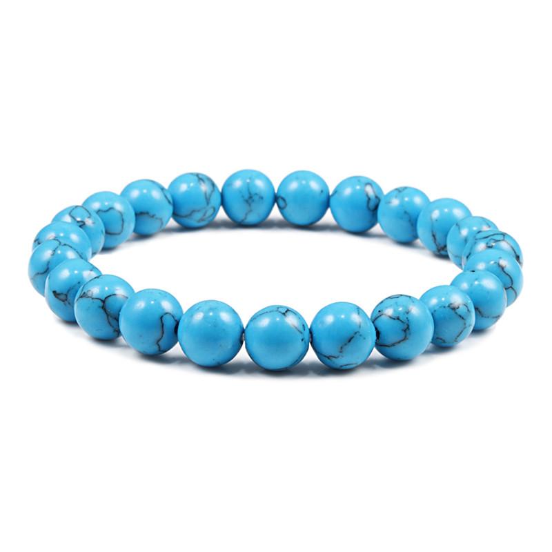 

Beaded, Strands Charm Men's Blue Turquoises Natural Stone Bracelet Elastic Rope 8/10mm Round Black Line Beaded Bracelet&Bangle For Women Jew