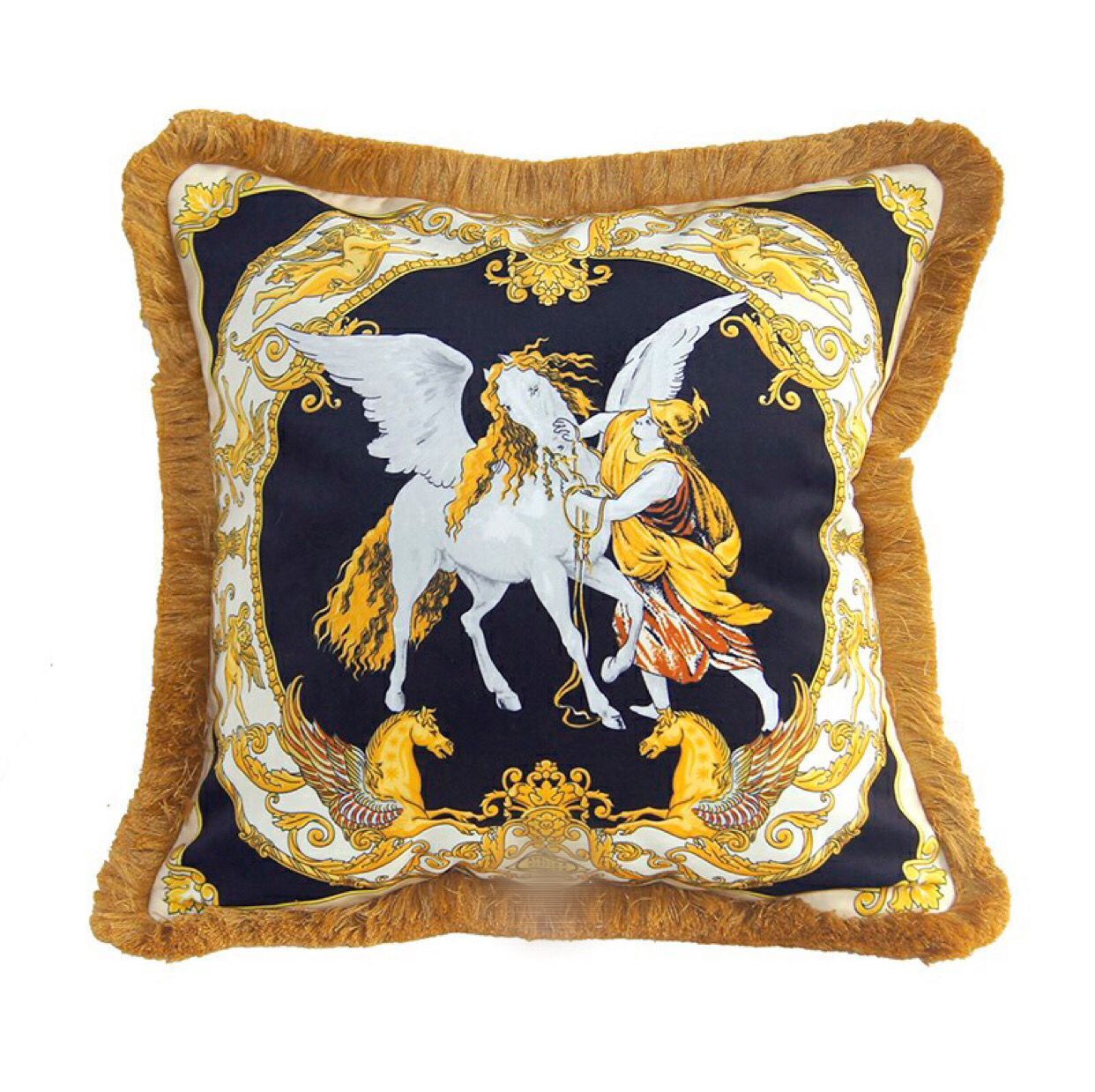

Luxury pillow case designer Signage classic pattern Double-sided printing tassel edge pillowcase cushion cover size 50*50cm for home Christmas decorative gifts, As pic