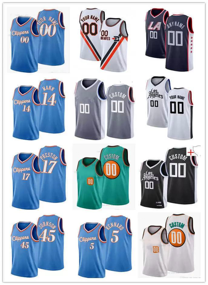 

75th Custom Men Women Youth La's Angeles's Clipperss 45 Keon Johnson 5 Luke Kennard 14 Terance Mann 17 Jason Preston Basketball Jerseys