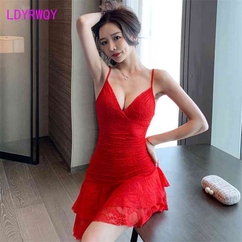 

LDYRWQY night show women's slim deep v tight-fitting low-cut hip sexy dress Knee-Length Regular V-Neck 210603, Black